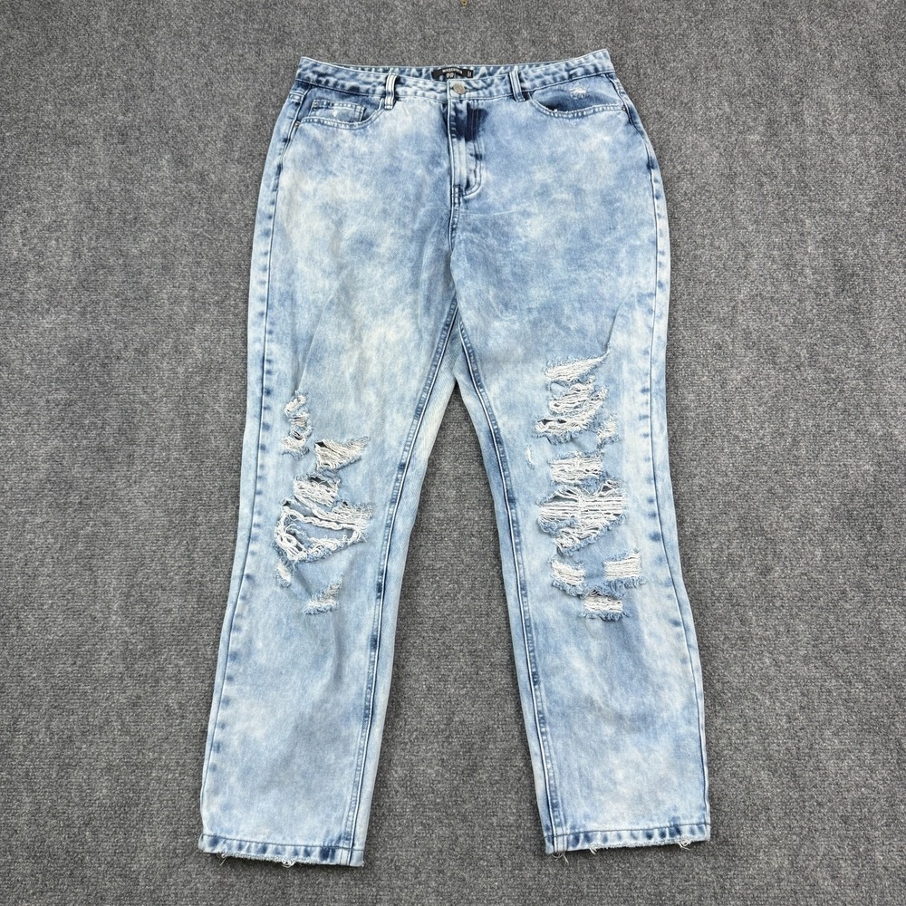 Missguided Womens Straight Leg Jeans US 12 Acid Wash High Rise Distressed Denim